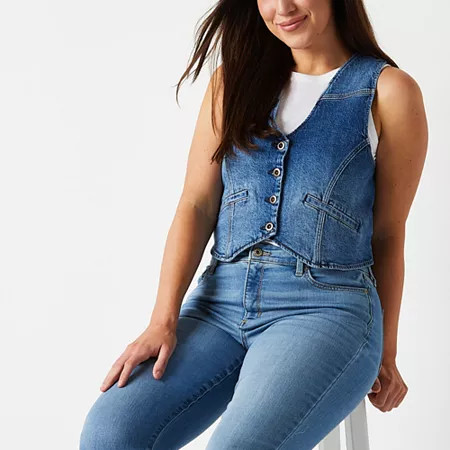 a.n.a Denim Womens Vest, X-small, Blue | JCPenney