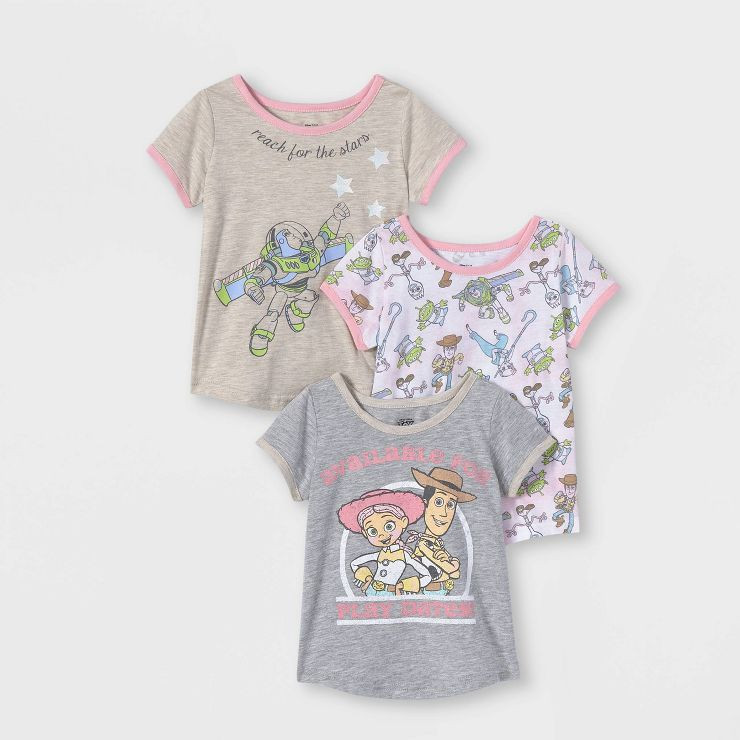 Toddler Girls' 3pk Short Sleeve Toy Story T-Shirt - Pink | Target