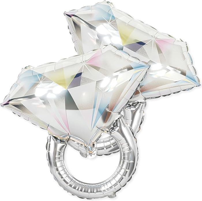PartyForever Silver Diamond Ring Foil Balloons – 2 Pack 26 inch White Gold Color Engagement Rin... | Amazon (US)