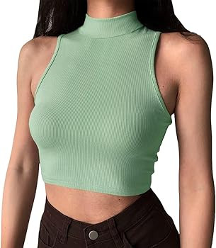 Artfish Women's Casual Sleeveless Knit Ribbed High Neck Crop Tank Top Turtleneck | Amazon (US)