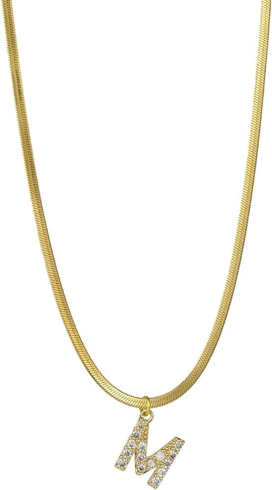 Dainty Initial Necklaces for Women Girls,18k gold plated Herringbone Chain Necklace Simple Letter... | Amazon (US)