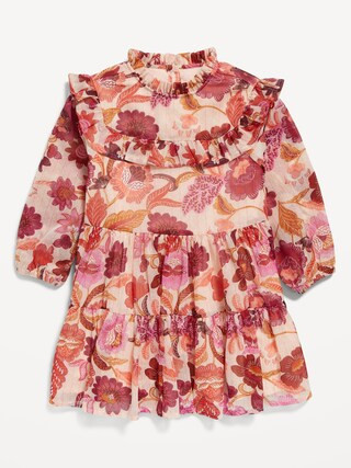 Long-Sleeve Ruffle-Trim Tiered Dress for Toddler Girls | Old Navy (US)