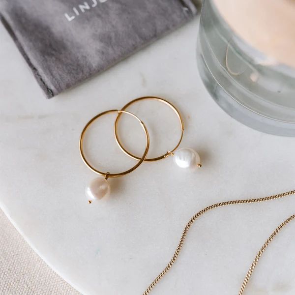 Hoop Earrings with Pearl - Rebecca | Linjer