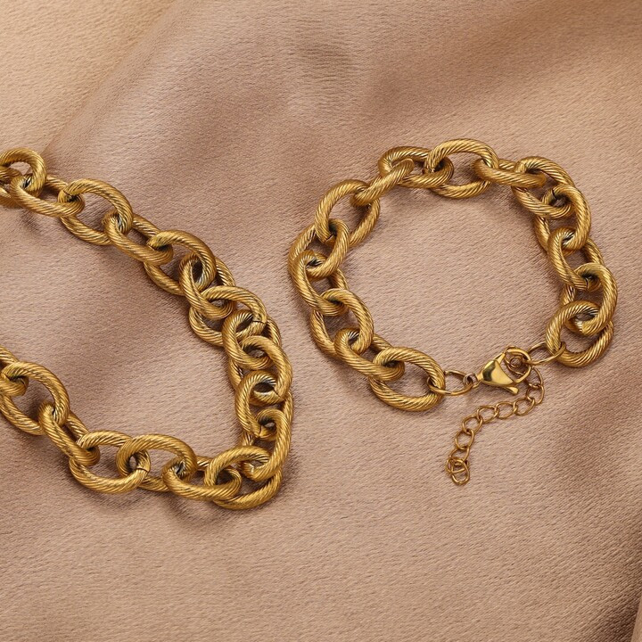 1 Pc Stainless Steel 18k Gold Plated Chunky Round Large Cable Textured Bracelet Necklace | SHEIN