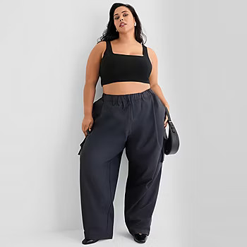 new!Ashley Graham Ribbed Womens Plus Square Neck Sleeveless Crop Top | JCPenney