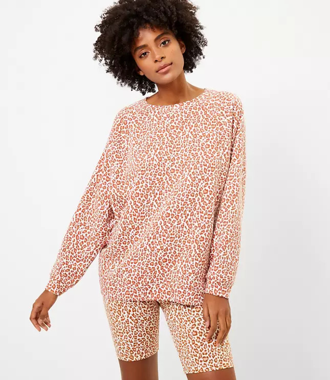 Lou & Grey Leopard Print Oversized Terry Sweatshirt | LOFT