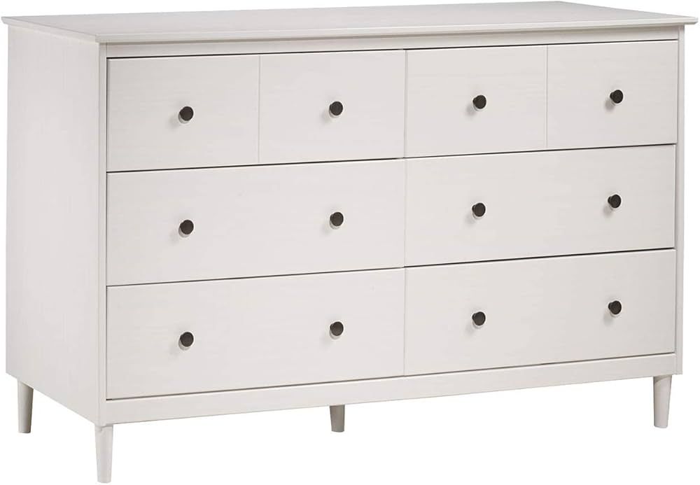 Walker Edison Wood Dresser Bedroom Storage Drawer Organizer Closet Hallway, 6 Drawer, White | Amazon (US)