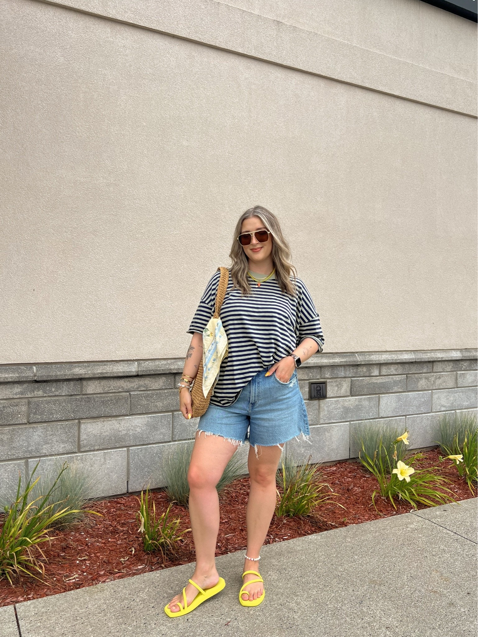 Comfy summer outfit! Wearing L in the striped tee, sized up to 32 in the denim shorts for a loose fit. I’m a 9.5-10 shoe and wear a 10 in the crocs sandals

#LTKsale #LTKsummer #LTKjeans