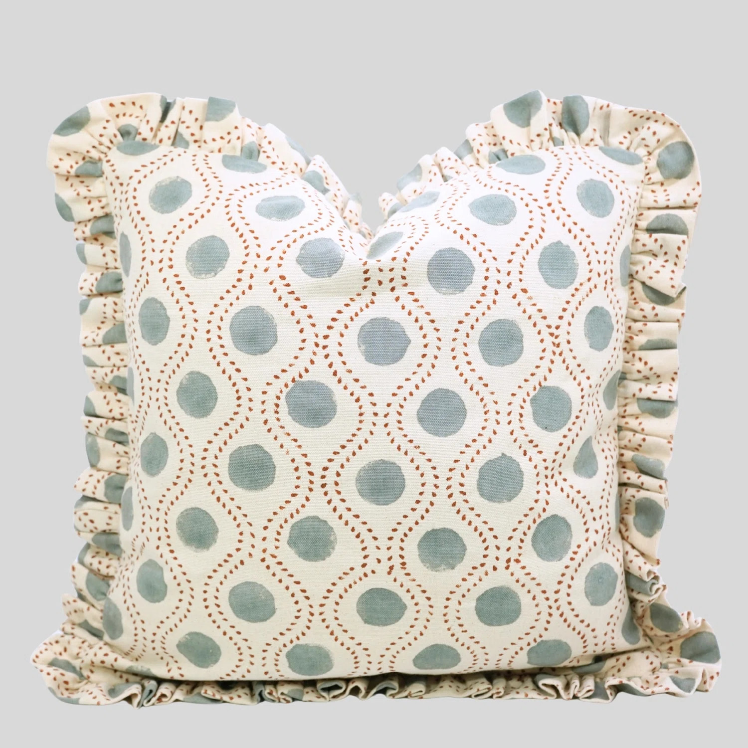 Fabdivine Boho Chic Frill Cushion Cover Handmade Block Printed Linen Decorative Pillow for Home D... | Wayfair North America