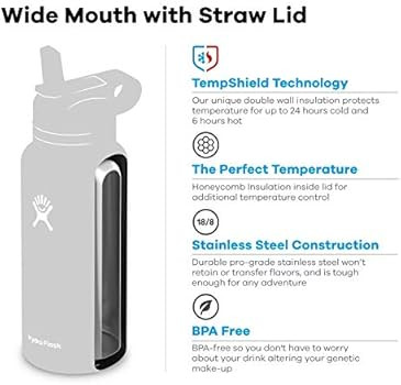 Hydro Flask Wide Mouth Straw Lid - Stainless Steel Reusable Water Bottle - Vacuum Insulated | Amazon (US)