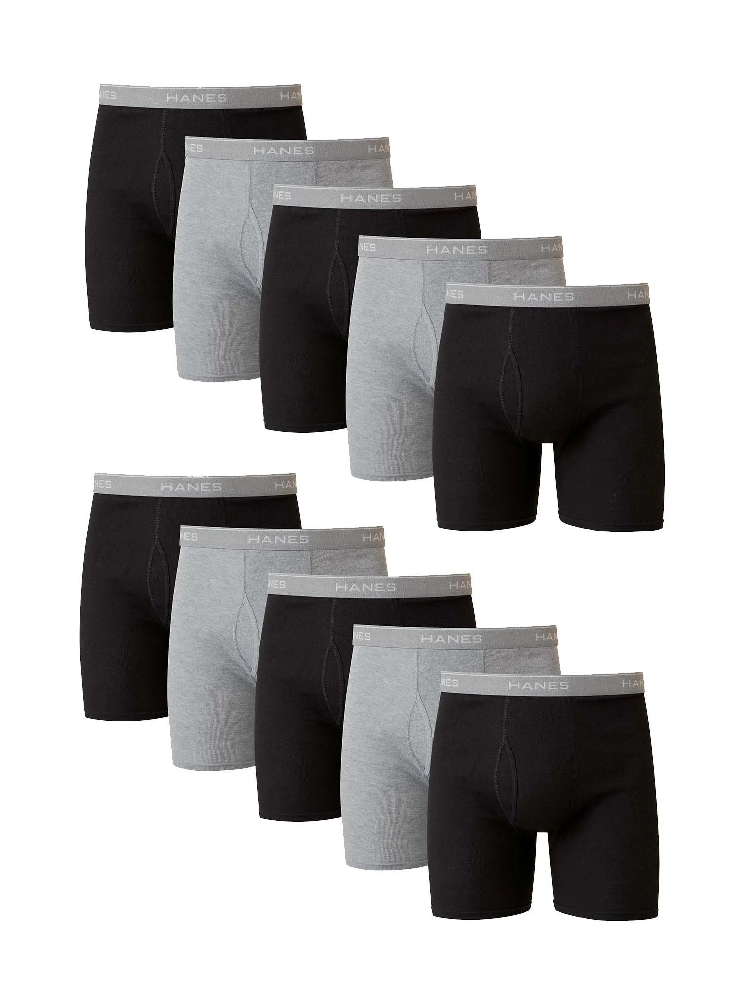 Hanes Men's Super Value Pack Black/Grey Boxer Briefs, 10 Pack - Walmart.com | Walmart (US)