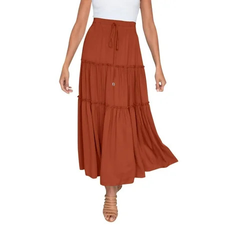 Huaai Skirts For Women Women’s Elastic High Waist Boho Maxi Skirt Ruffle A Line Swing Long Skirts Ma | Walmart (US)