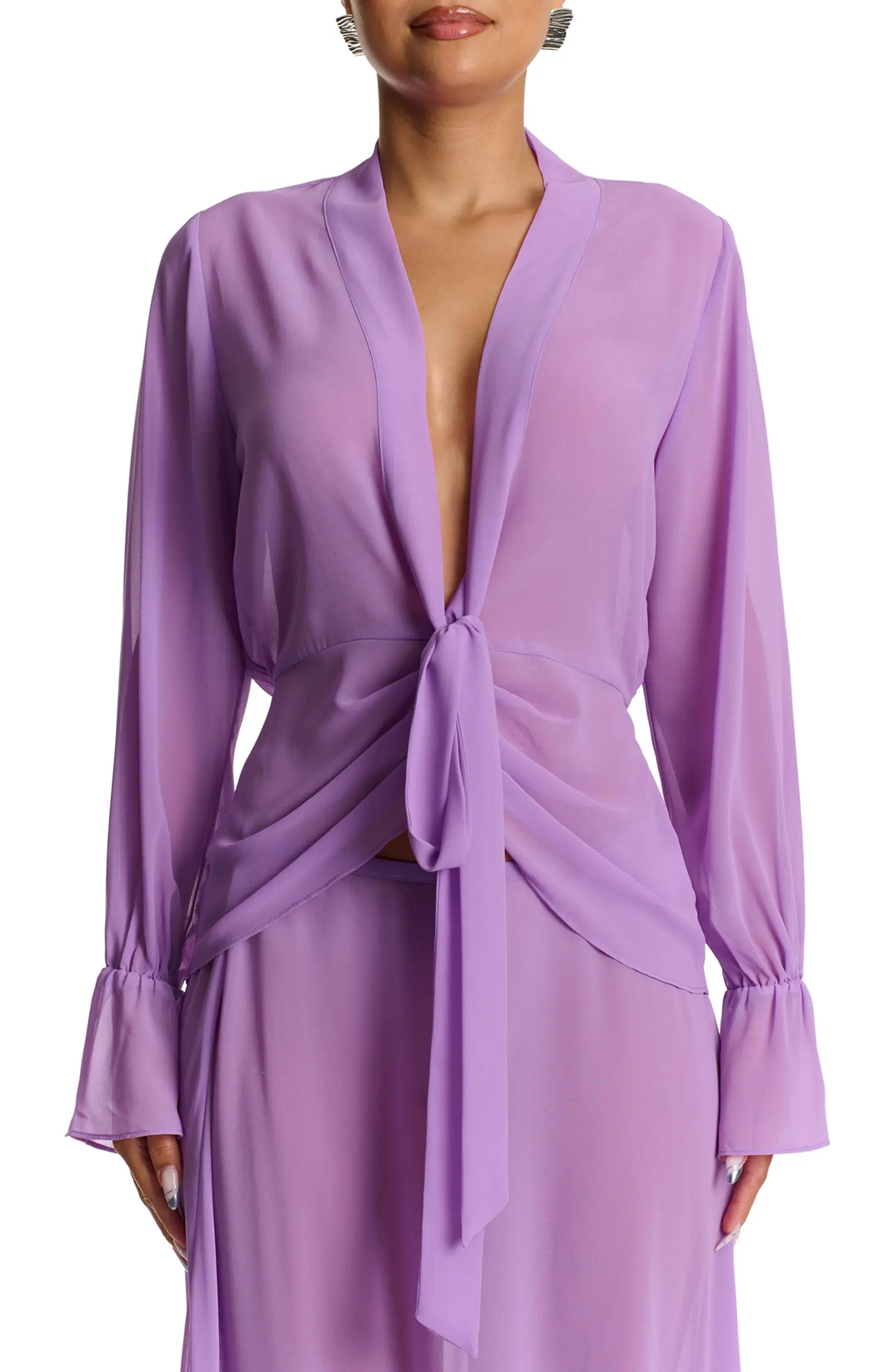 Naked Wardrobe Plunge Tie Front Chiffon Top | Nordstrom | Nordstrom