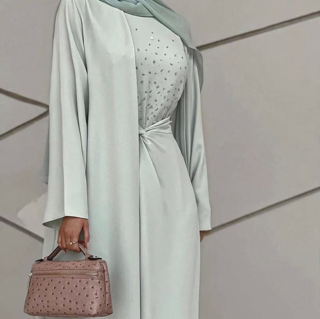 Studded Waist Wrapped Dress Abaya Set (3 Piece Set) | Etsy (FR)