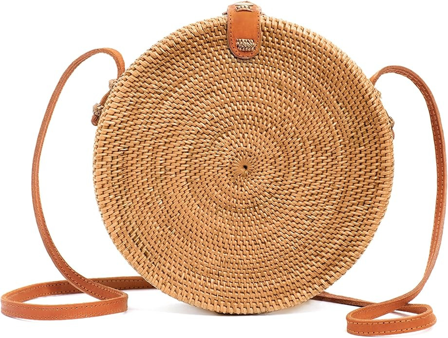 Novum Crafts Round Rattan Bag for Women - Handmade Ata Wicker Woven Purse - Circle, Square, Oval ... | Amazon (US)