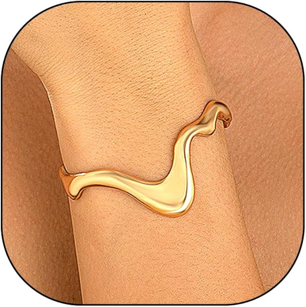 GIGB PBDK 14K Gold Liquid Metal Bracelet, Chunky Curved Wave Lava Open Cuff Bracelet, Minimalist ... | Amazon (US)