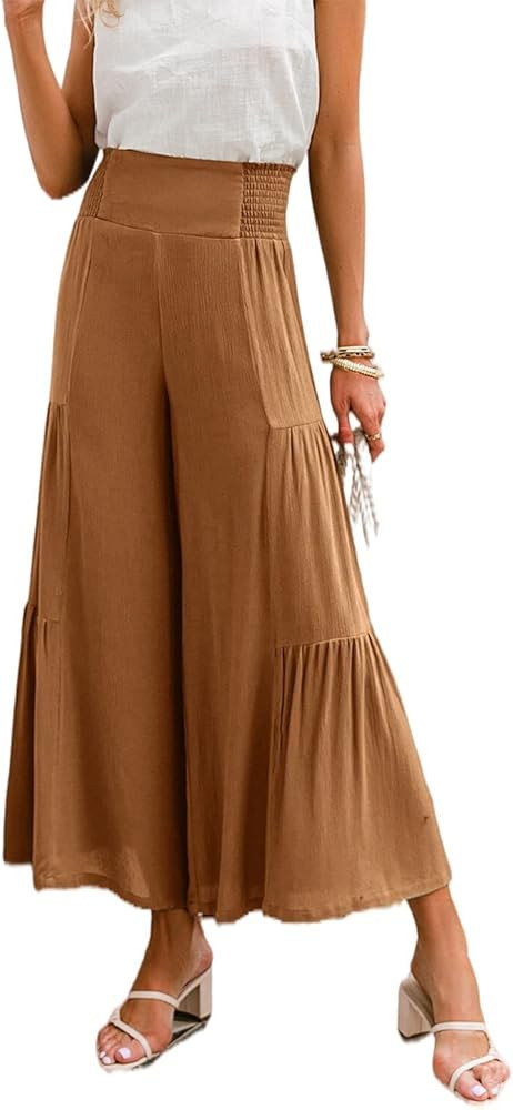 Eteviolet Women's Boho High Waisted Palazzo Pants Summer Beach Wide Leg Flowy Pants | Amazon (US)