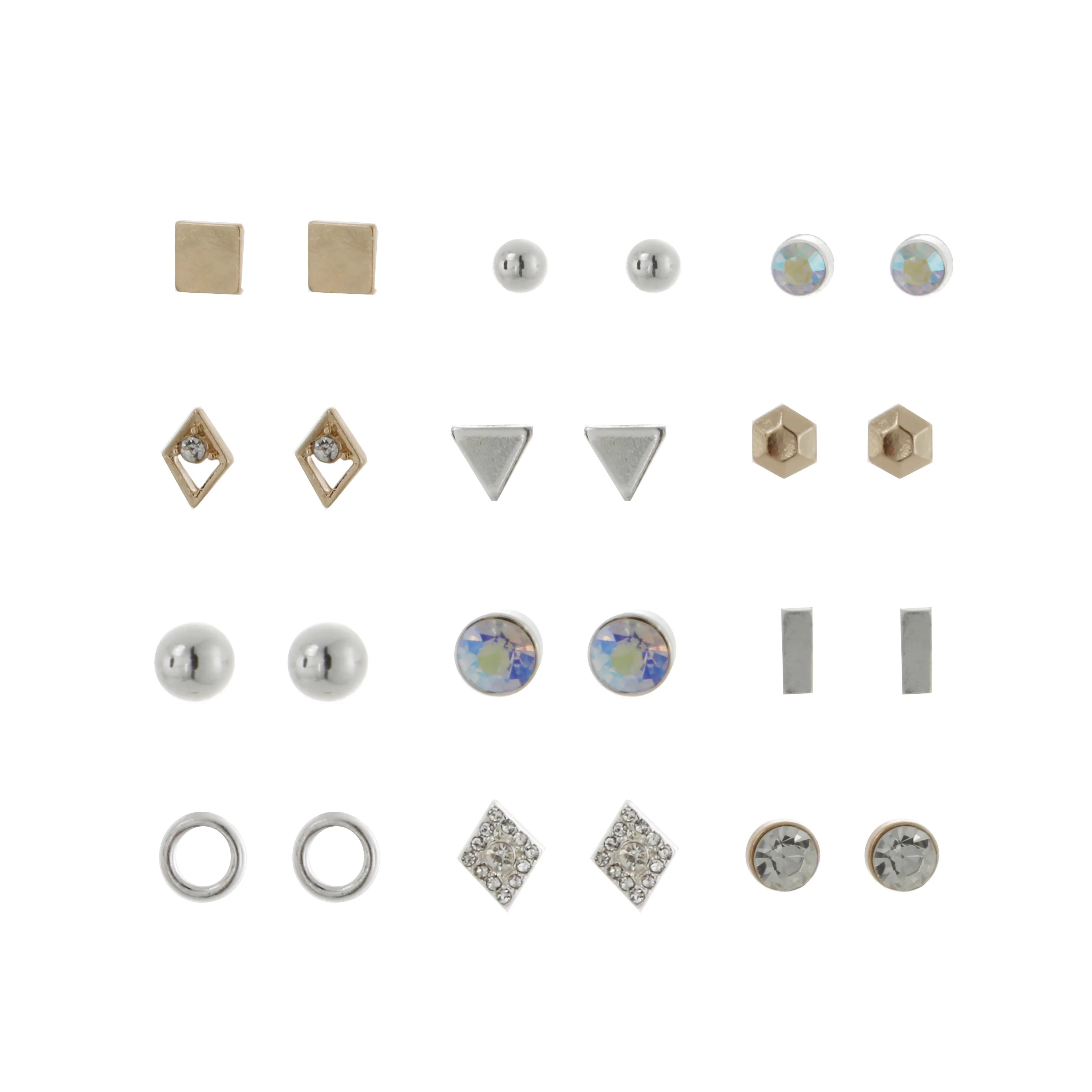 Time and Tru Stud Earrings Set, 12-Piece - Walmart.com | Walmart (US)