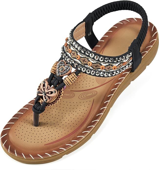 Aomigoct Sandals Women Flat Shoes: Dressy Summer Bohemian Flats Shoes for Women Sandals Comfortab... | Amazon (US)