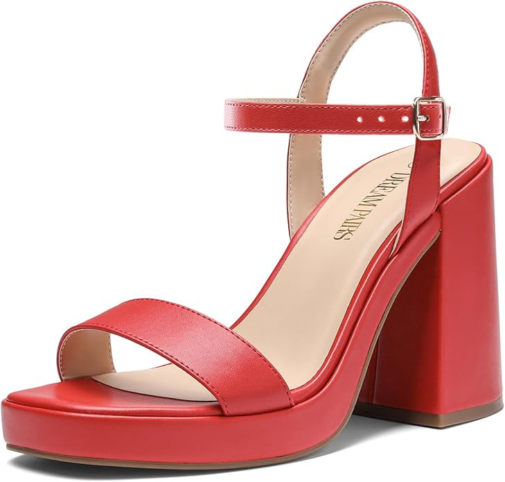 DREAM PAIRS Heels for Women Block Chunky Platform High Heels Open Toe Fashion Wedding Party Eveni... | Amazon (US)