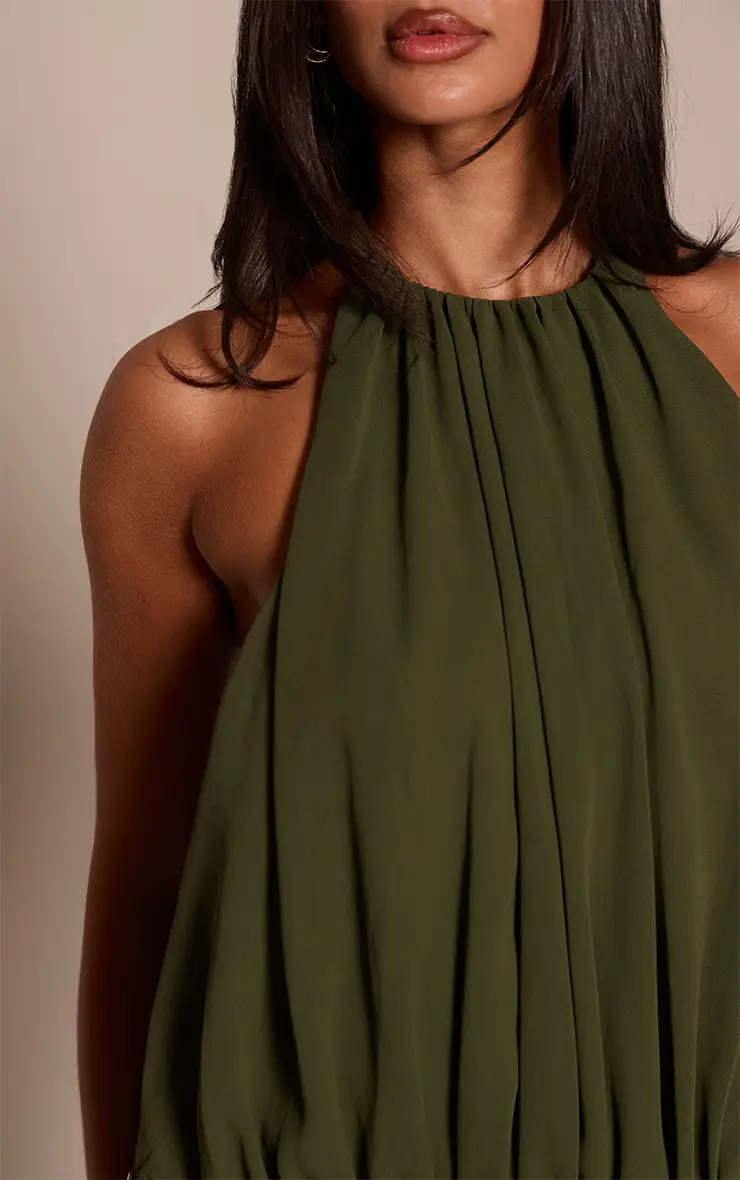 Petite Olive Wrap Waist Ruched Chiffon Flowy Maxi Dress | PrettyLittleThing US