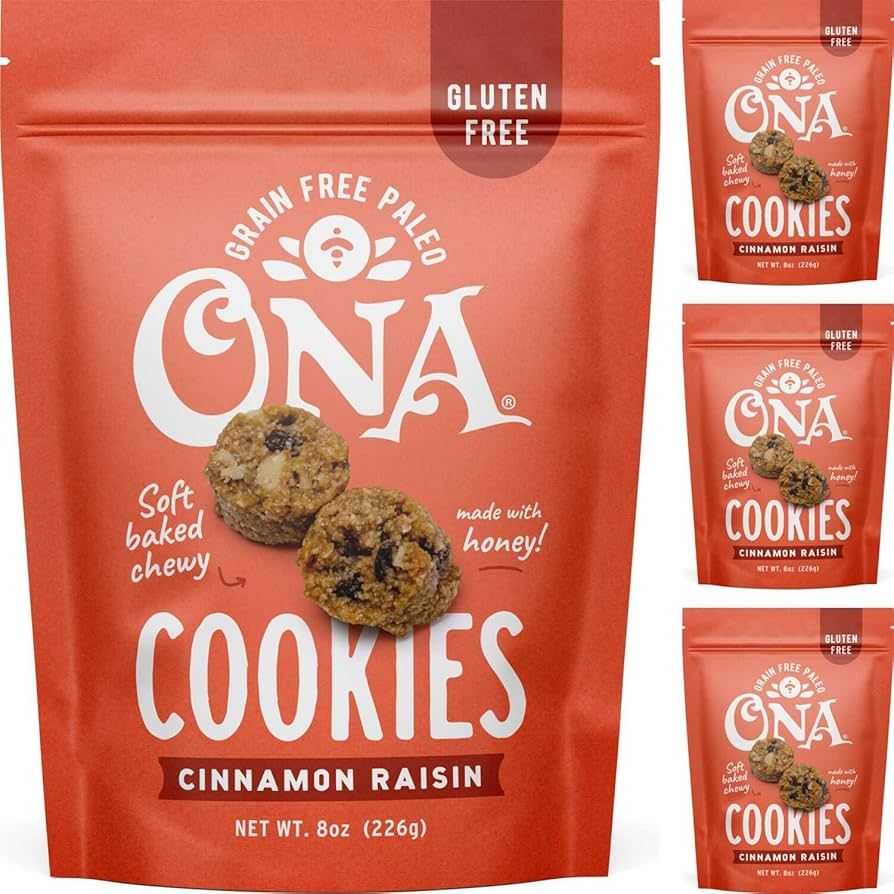 Ona Cinnamon Raisin Cookies 4-pack, Ready to eat, Gluten free, Grain free, Dairy free, Paleo, Mad... | Amazon (US)