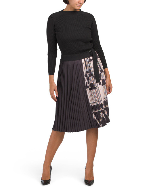 Pleated Skirt Abstract Print Sweater Dress | TJ Maxx