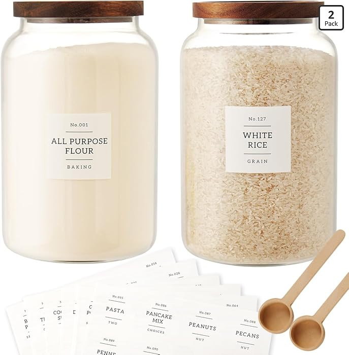 2 PCS Large Glass Jar with Airtight Lid, Glass Food Storage Jars for Tea,Spice,Cereal, Egg,Flour,... | Amazon (US)