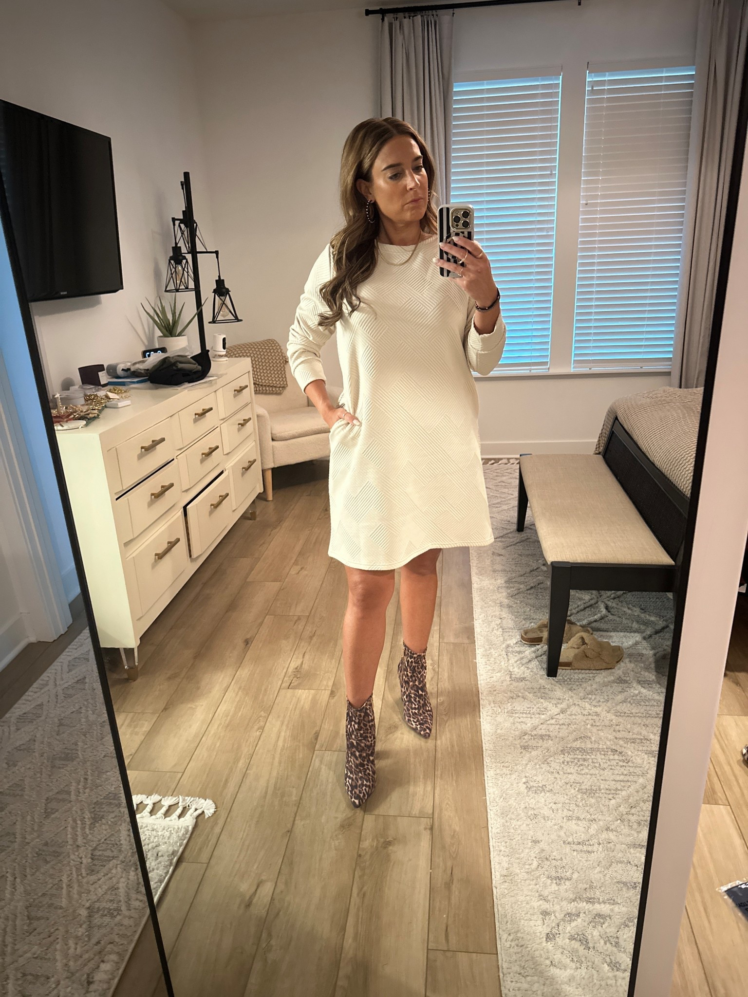 Another great season transitional dress 👗 and I love the textured pattern on this. Paired with these Jessica Simpson high rise ankle boots which I always get so many compliments on 🐆 can’t go wrong!

#LTKMidsize #LTKShoeCrush #LTKWorkwear