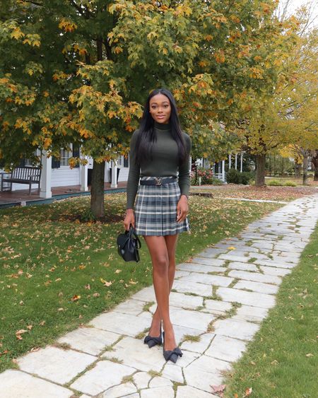 Love this green plaid skirt from Aritzia styled with a green turtleneck sweater! One of my favorite fall outfits! 

#LTKstyletip #LTKSeasonal #LTKfindsunder100