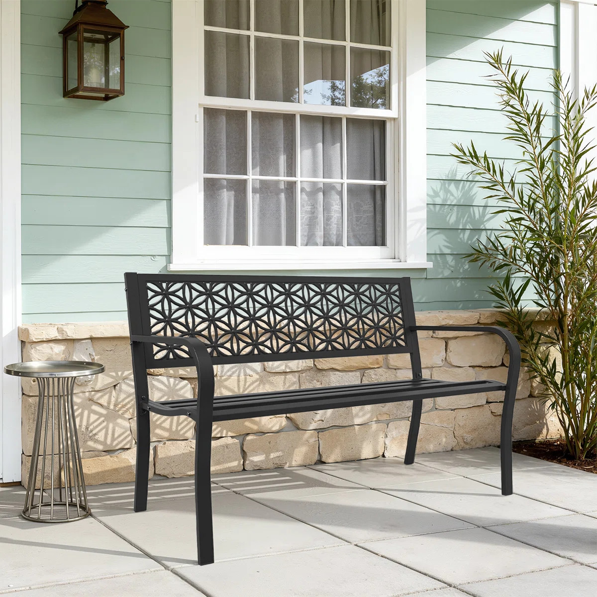 Anacecilia 50" W Metal Slatted Outdoor Bench | Wayfair North America