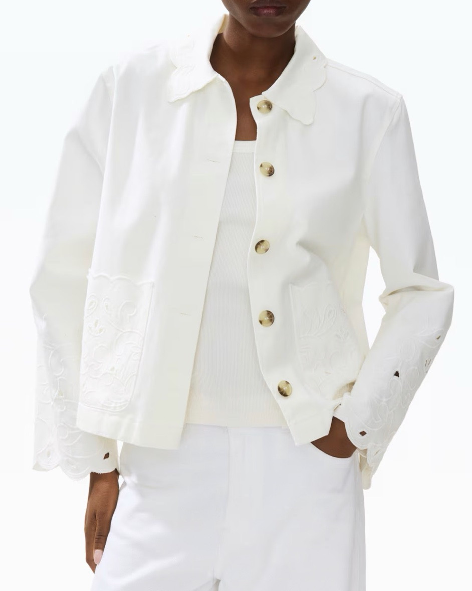 White eyelet button up jacket with scalloped detail

#LTKSeasonal
