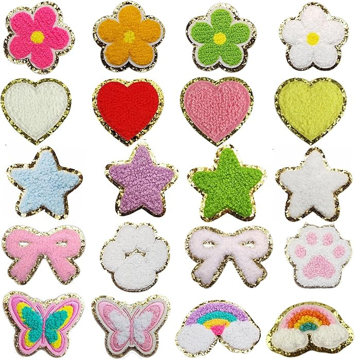 20 PCS Iron on Patches for Clothing, Colorful Chenille Decorative Patches with Sequin Edges in As... | Amazon (US)