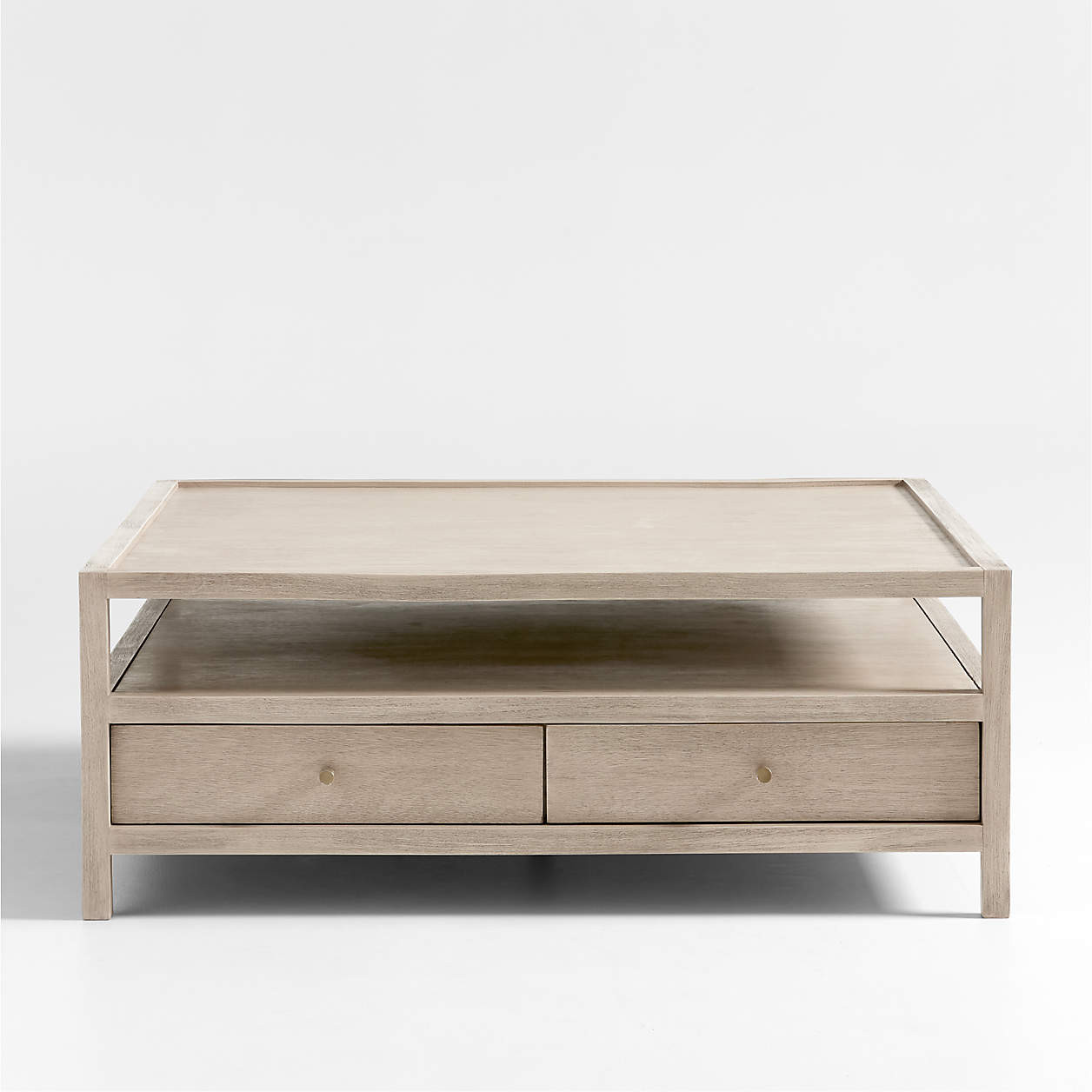 Keane Weathered Natural Wood 45" Square Storage Coffee Table + Reviews | Crate & Barrel | Crate & Barrel