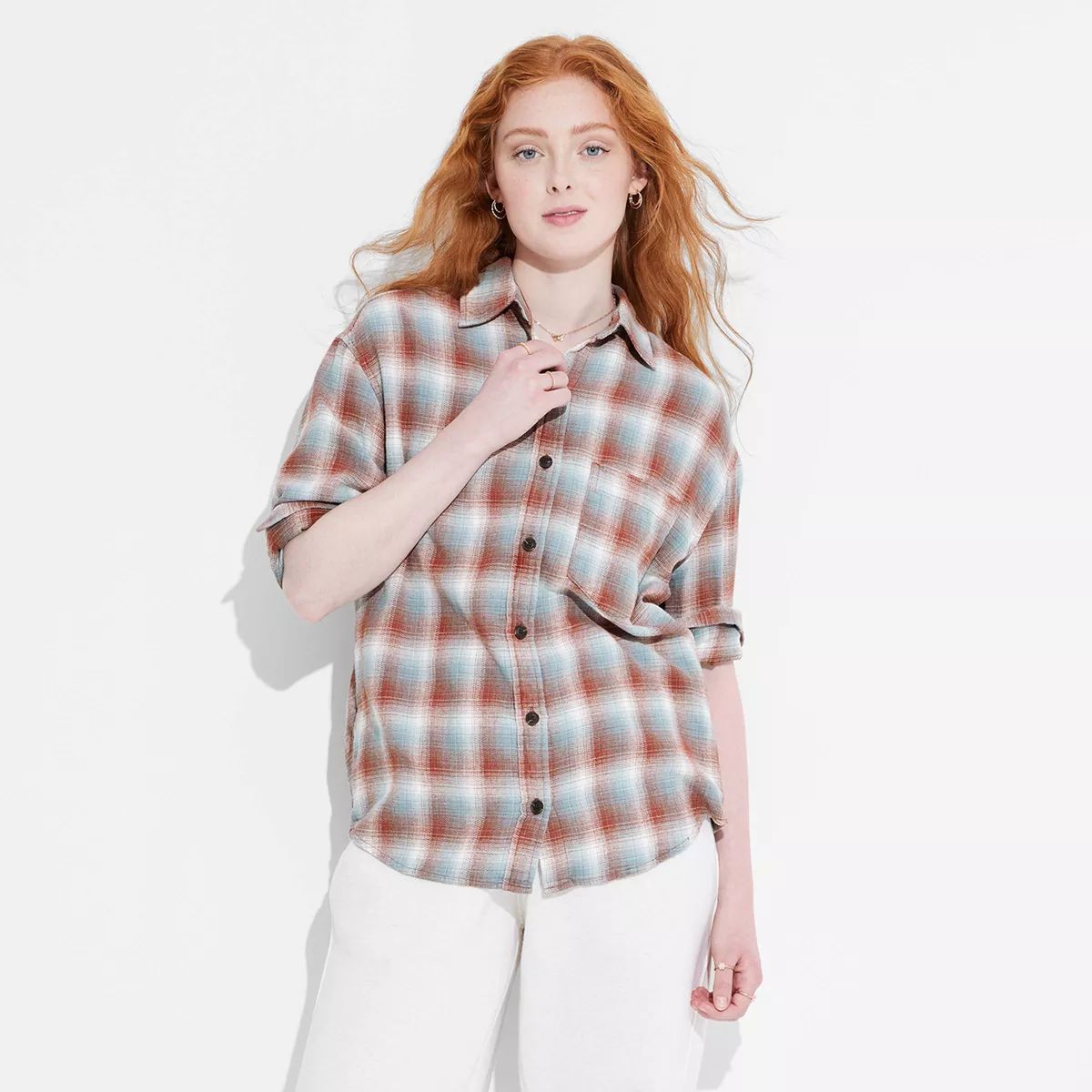 Women's Long Sleeve Oversized Flannel Button-Down Shirt - Wild Fable™ Plaid | Target