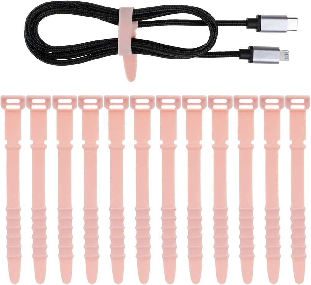 12 Pack Reusable Cable Zip Ties, 4.5 Inch Elastic Silicone Cord Organizer Straps for Bundling and... | Amazon (US)
