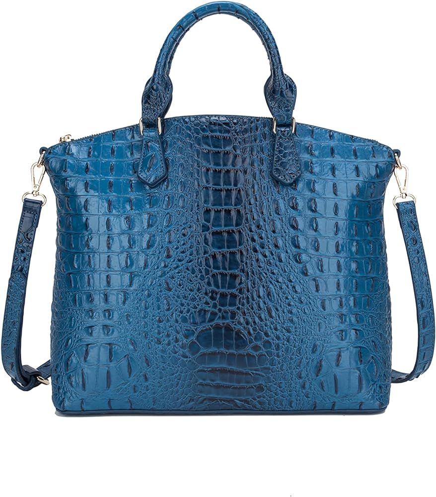 Satchel Bag Women’s Vegan Leather Crocodile-Embossed Pattern With Top Handle Large Shoulder Bag... | Amazon (US)