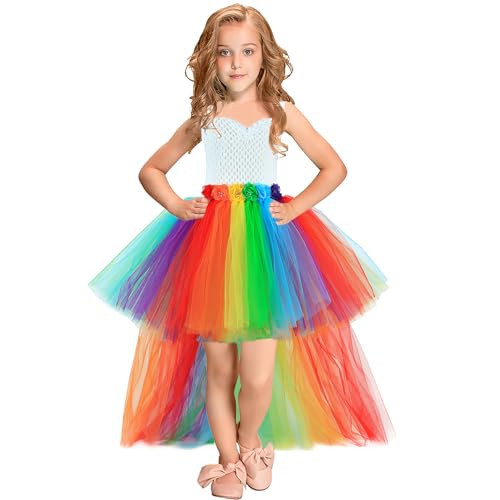 HJTT Rainbow Tutu Dress for Girls Birthday Party Tulle Princess Dresses Toddler Kids Christmas Halloween Costume (Rainbow, 9-10 Years) | Amazon (US)