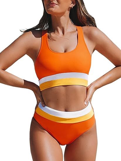 Roselychic Womens Two Piece High Waisted Bikini Swimsuits Color Block Cute Bathing Suits Cutout 2... | Amazon (US)