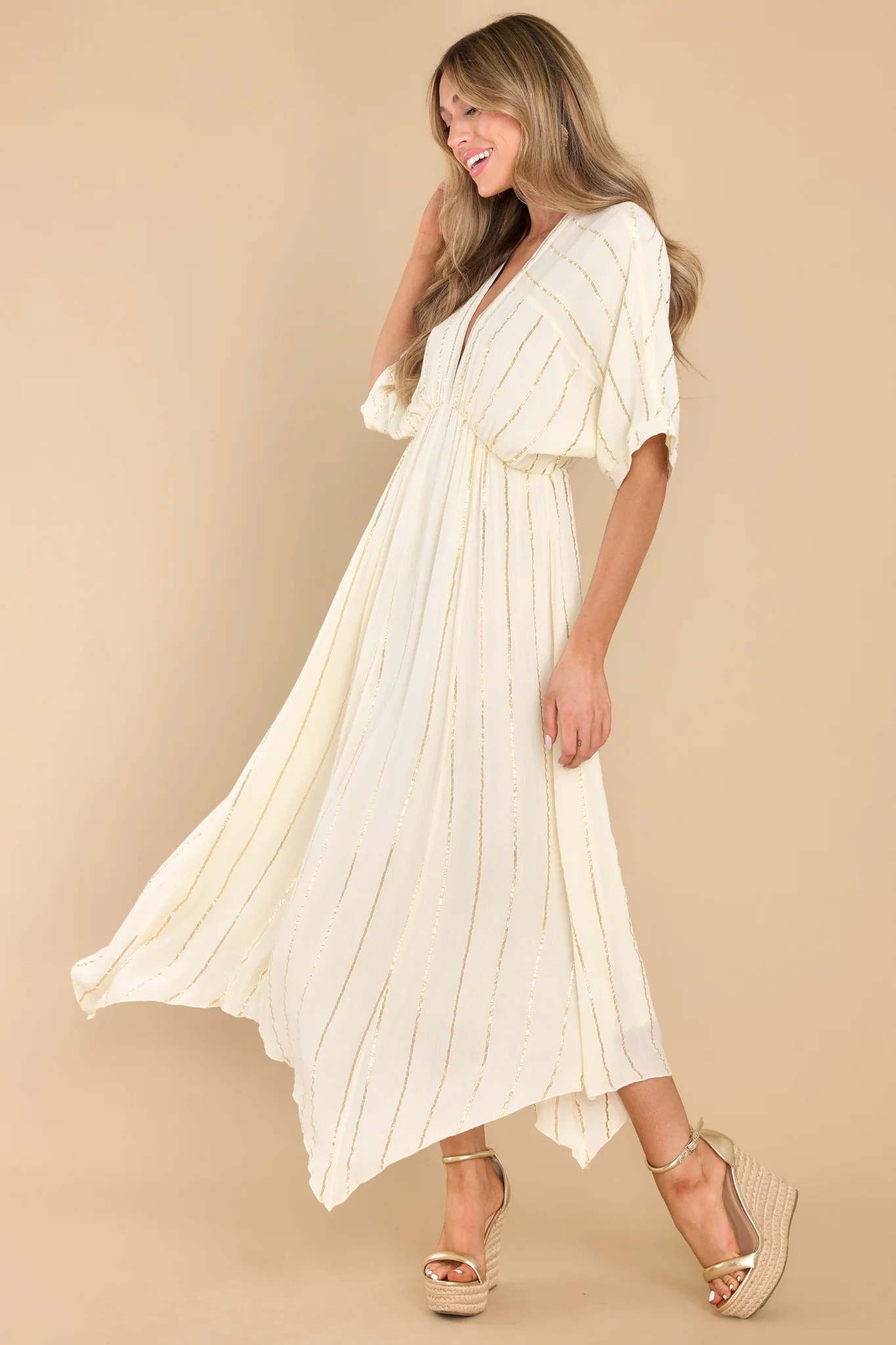 Always Shimmering Ivory Midi Dress | Red Dress 