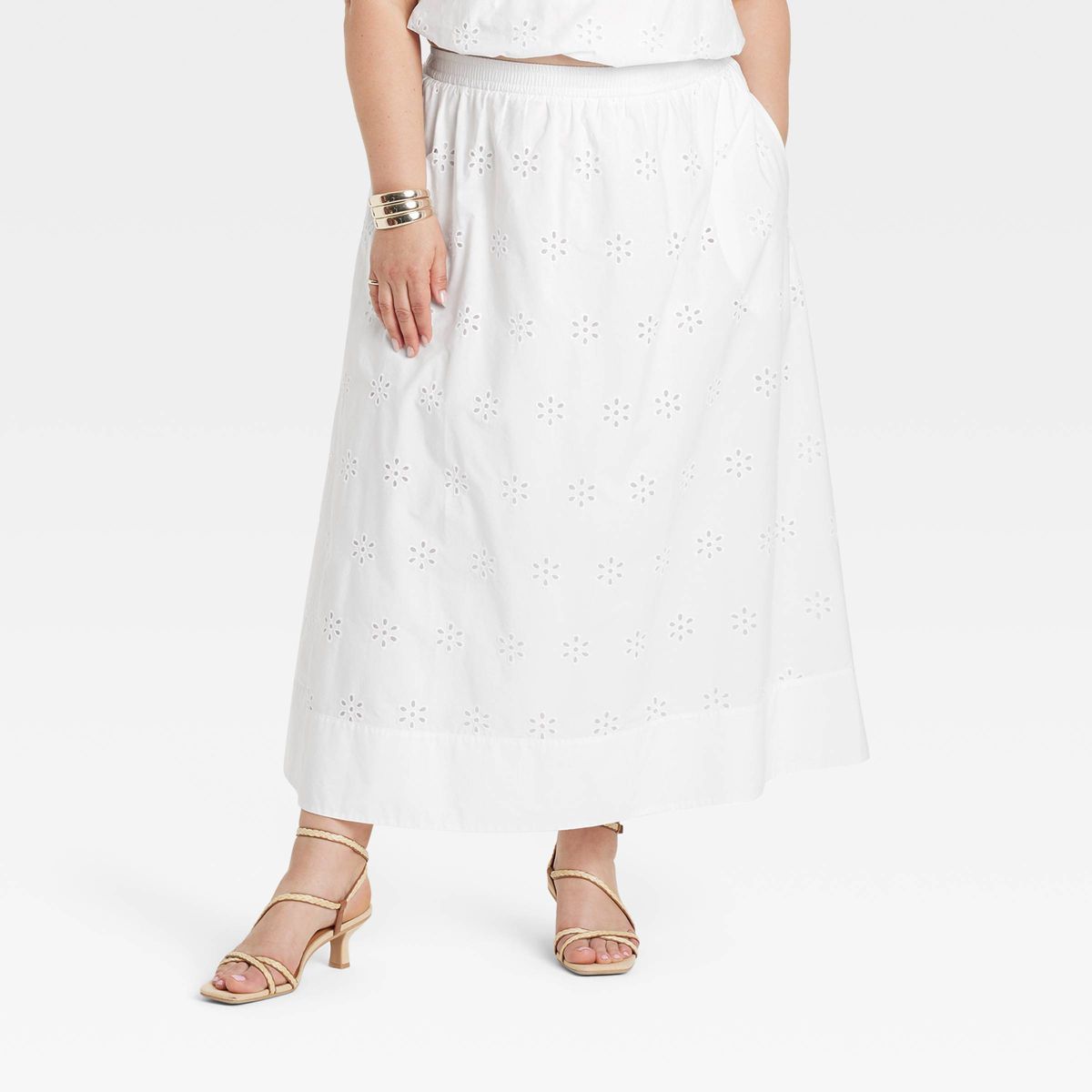 Women's Eyelet Midi A-Line Skirt - A New Day™ White | Target