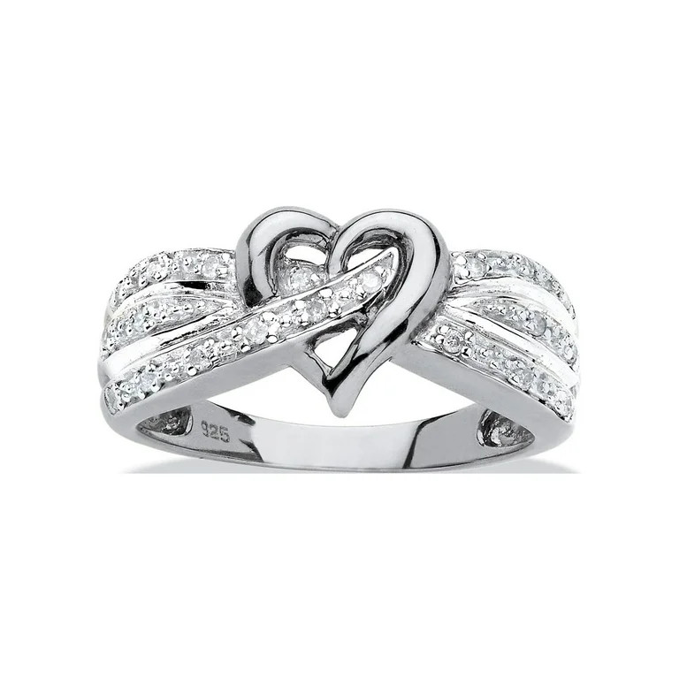 PalmBeach Jewelry Crossover Heart Diamond Ring 1/10 ct. t.w. in Platinum Over Sterling Silver - W... | Walmart (US)