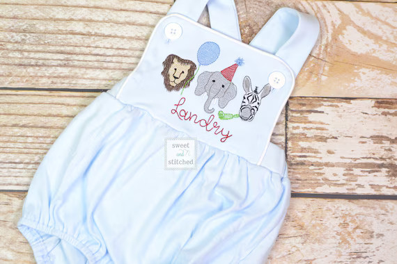 Monogrammed Baby Boy Birthday Romper With Zoo Animals Party | Etsy | Etsy (US)