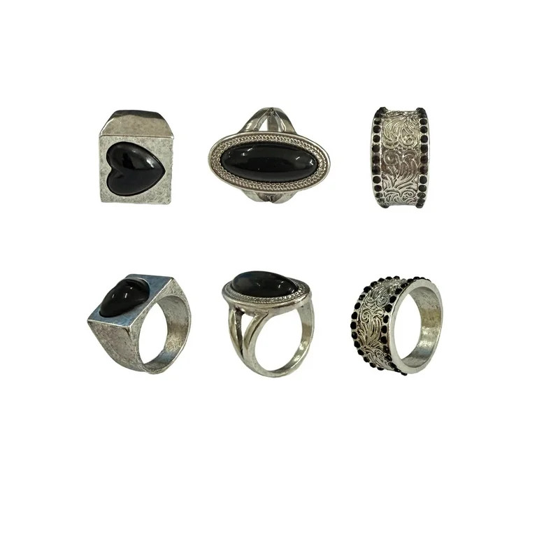 No Boundaries Black and Gold-Plated Stone and Heart Rings, 5-Pack, Women’s | Walmart (US)