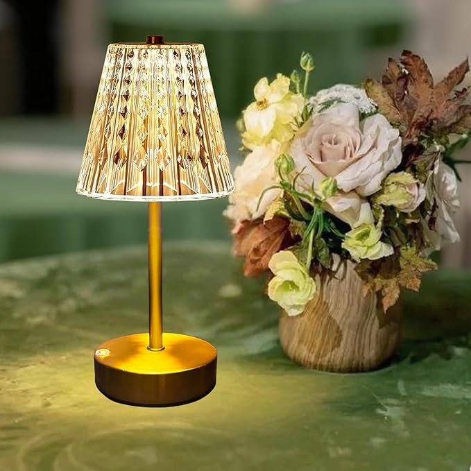Gold Cordless Table Lamp Rechargeable,5000mAh Battery Operated Lamps,Mini Small Crystal Table Lam... | Amazon (US)
