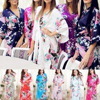 fashion Peacock Long Women Bridal Bridesmaid Kimono Robe Satin Night Dress Gown… | Bonanza (Global)