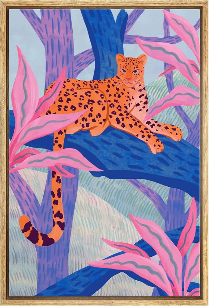IDEA4WALL Framed Canvas Print Wall Art Preppy Room Decor Cheetah Cat Neon Jungle Teen Girls Wall ... | Amazon (US)