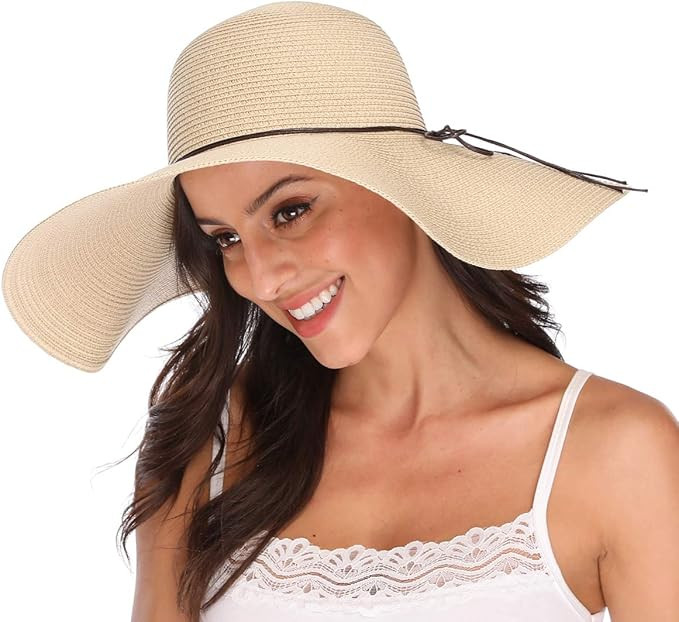 Lanzom Womens 5.5 Inches Big Bowknot Straw Hat Large Floppy Foldable Roll up Beach Cap Sun Hat UP... | Amazon (US)