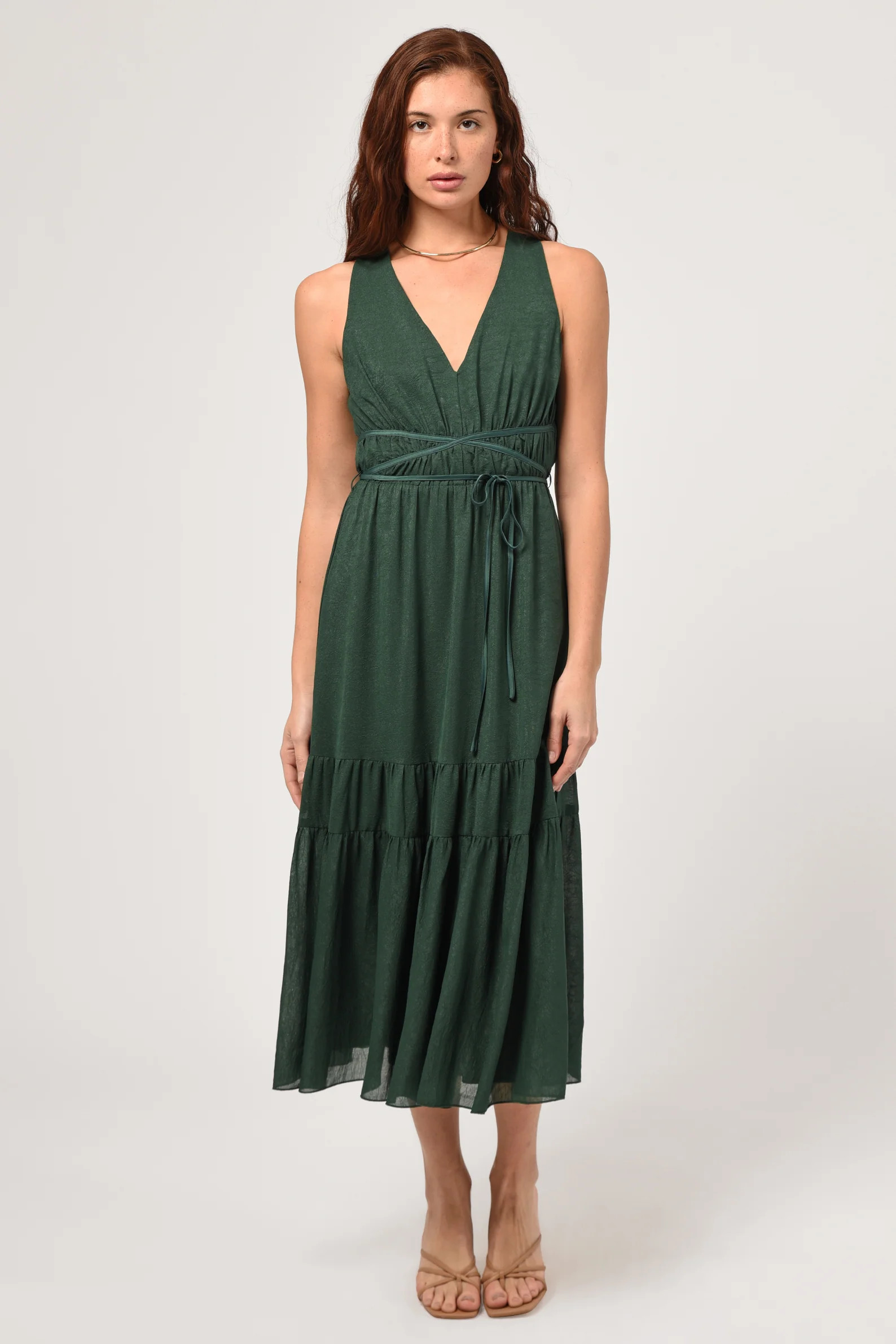 Kinton Tie Front V-Neck Maxi Dress | Adelyn Rae