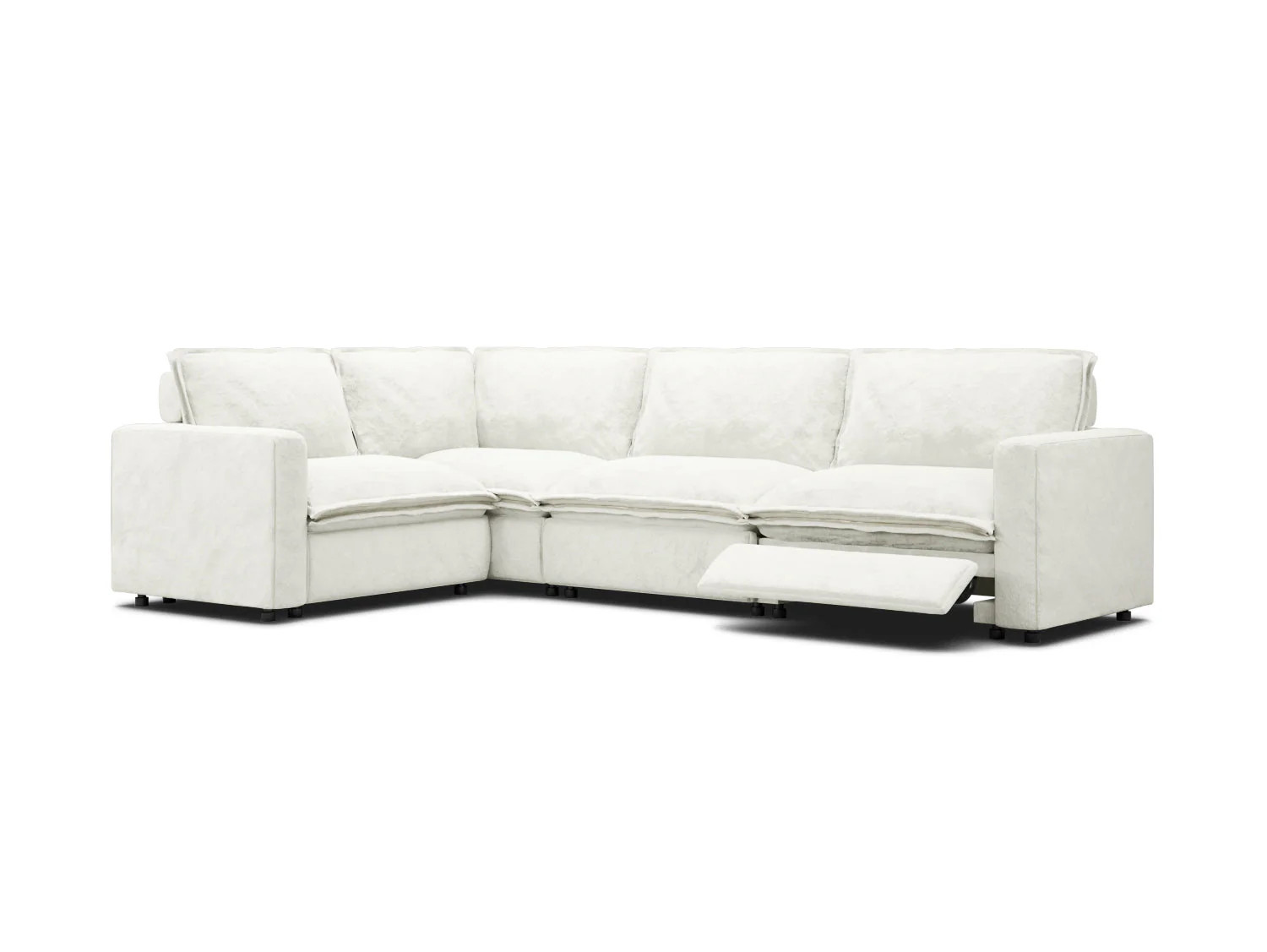 L-Shaped Couch with 3 Recliners, 4 Seat White Velvet | Homebody | Homebody